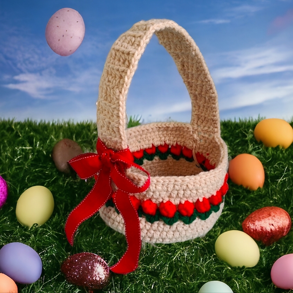 Handmade Crochet Spring Tulips Easter Basket
